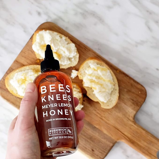Bees Knees Meyer Lemon Honey, 12.5 oz, Pure Honey with Citrus, Gluten Free, Paleo Friendly Wildflower Natural Honey for Tea, Cooking, Food Gifts, Unique Gifts