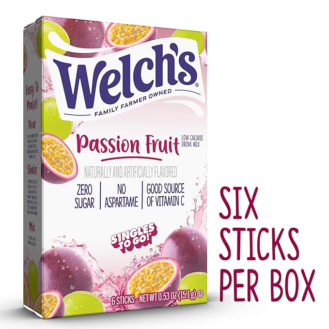 Welch's Singles To Go Water Drink Mix - Passion Fruit Powder Sticks (12 Boxes with 6 Packets Each - 72 Total Servings)