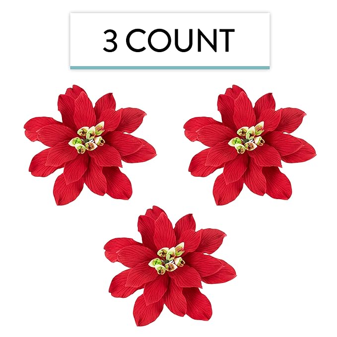 Global Sugar Art Poinsettia Sugar Cake Flowers, Fancy, Large Red, 3 Count by Chef Alan Tetreault. Perfect for Christmas Cake Decorations, Yule Logs, Gingerbread Houses, and more.