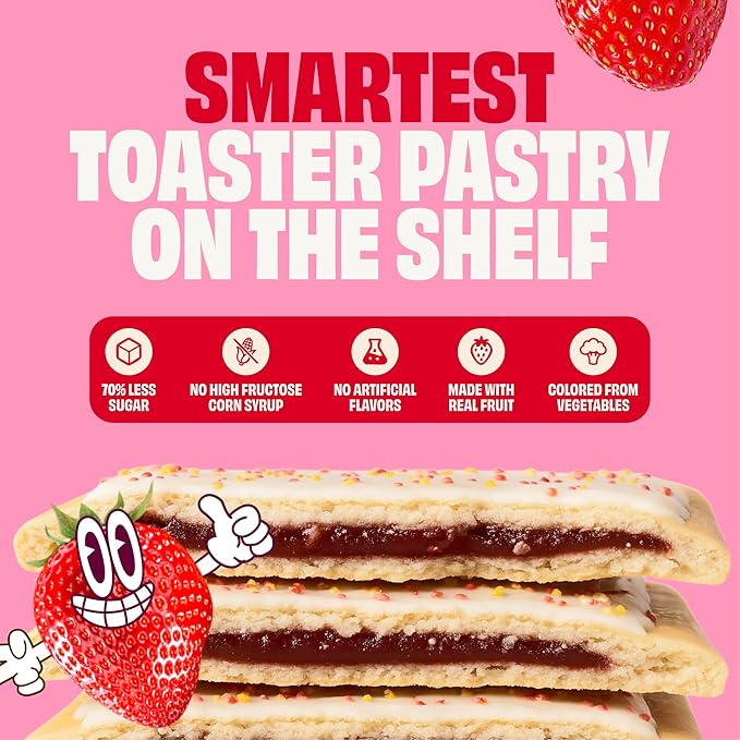 Smart Tart Toaster Pastries - No Artificial Colors or Flavors, 70% Less Sugar, Healthy Kids Snacks, Frosted Strawberry, 36 Count