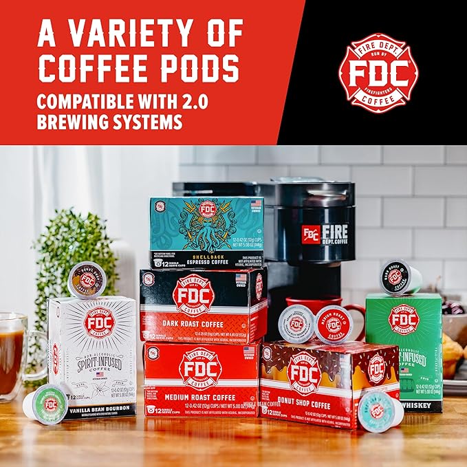 Fire Department Coffee - Vanilla Bourbon Coffee K Cups - Gives Back to Firefighters - Premium Vanilla Bean Bourbon Infused Pods - Non-Alcoholic - Roasted in the USA - Veteran Owned - 12 Single Pods