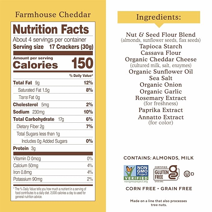 Simple Mills Almond Flour Crackers, Farmhouse Cheddar - Gluten Free, Healthy Snacks, 4.25 Ounce (Pack of 3)