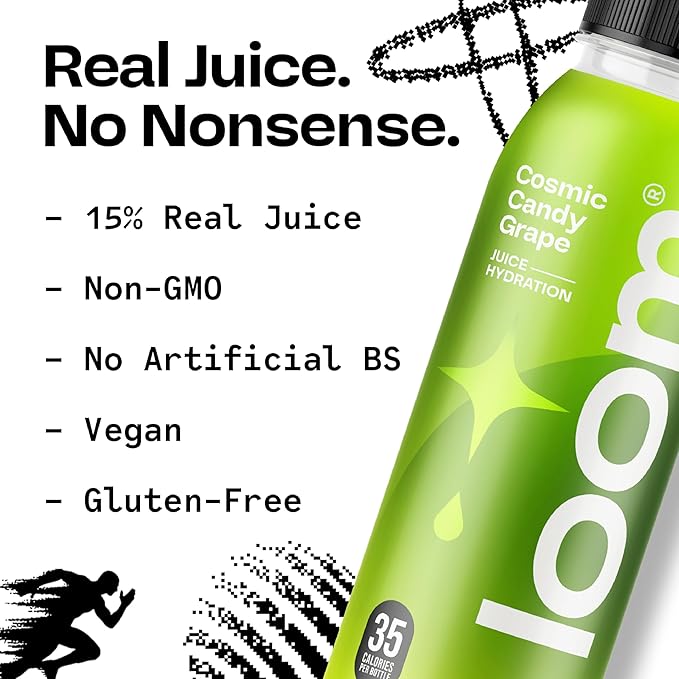 Cosmic Candy Grape Juice Drinks by Loom, Low Sugar Juice, Real Fruit, No Added Sugar, 35 Calories, Non-GMO, Vegan, Gluten Free, 12 oz bottles, 12 pack
