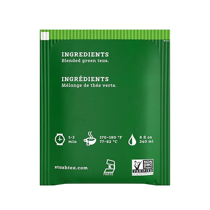 Stash Tea Premium Green Tea, 20 Count Box of Tea Bags in Foil, (Pack of 6)