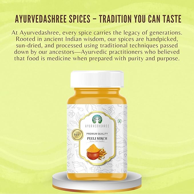 AYURVEDASHREE Yellow Chilli Powder (Pili Mirchi) 100gm PET Jar ~ All Natural | Vegan | Gluten Friendly | NON-GMO | Indian Spice.