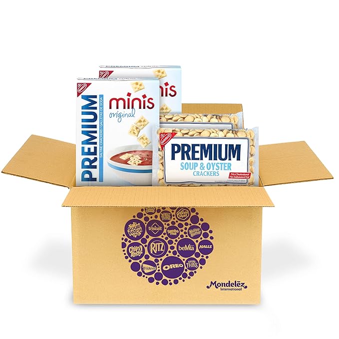 Premium Crackers Variety Pack, Soup & Oyster Crackers, 2 Bags and Premium Minis Original Saltine Crackers, 2 Boxes (Pack of 2)