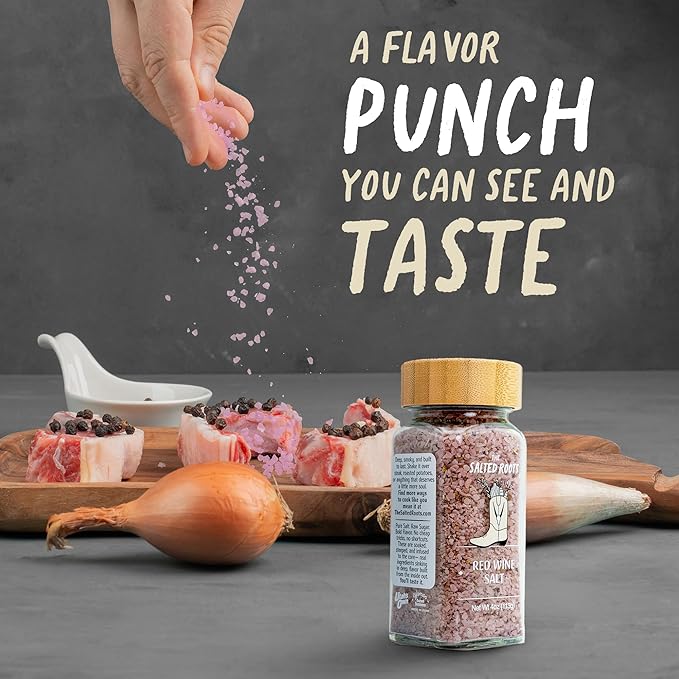 The Salted Roots - Red Wine Salt - Bold & Smoky Seasoning - Infused with Red Wine, Peppercorn, Garlic & Lemon - Perfect for Grilled Meats & Gourmet Dishes - 4oz