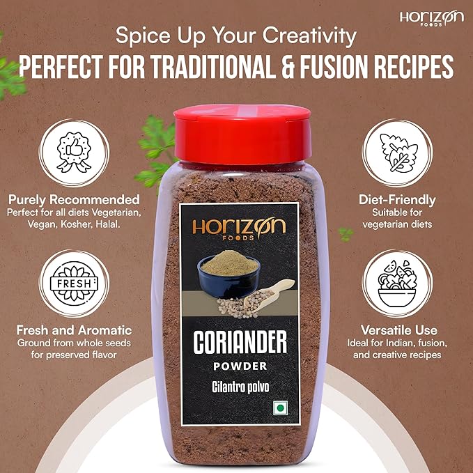 Horizon Foods Premium Red Chili Powder - 200g Indian Spice Blend for Tikka Masala Sauce, Mexican Oregano & Mixed Vegetables. Perfect Seasoning with Guajillo Chiles & Ancho Chili Flakes in Your Indian Spice Box (100g, Coriander Powder)