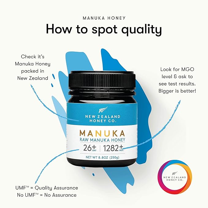 New Zealand Honey Co. Raw Manuka Honey UMF 26+ / MGO 1282+ | 8.8oz | UMF & MGO Certified | Traceable Hive to Home | Pure Manuka Honey