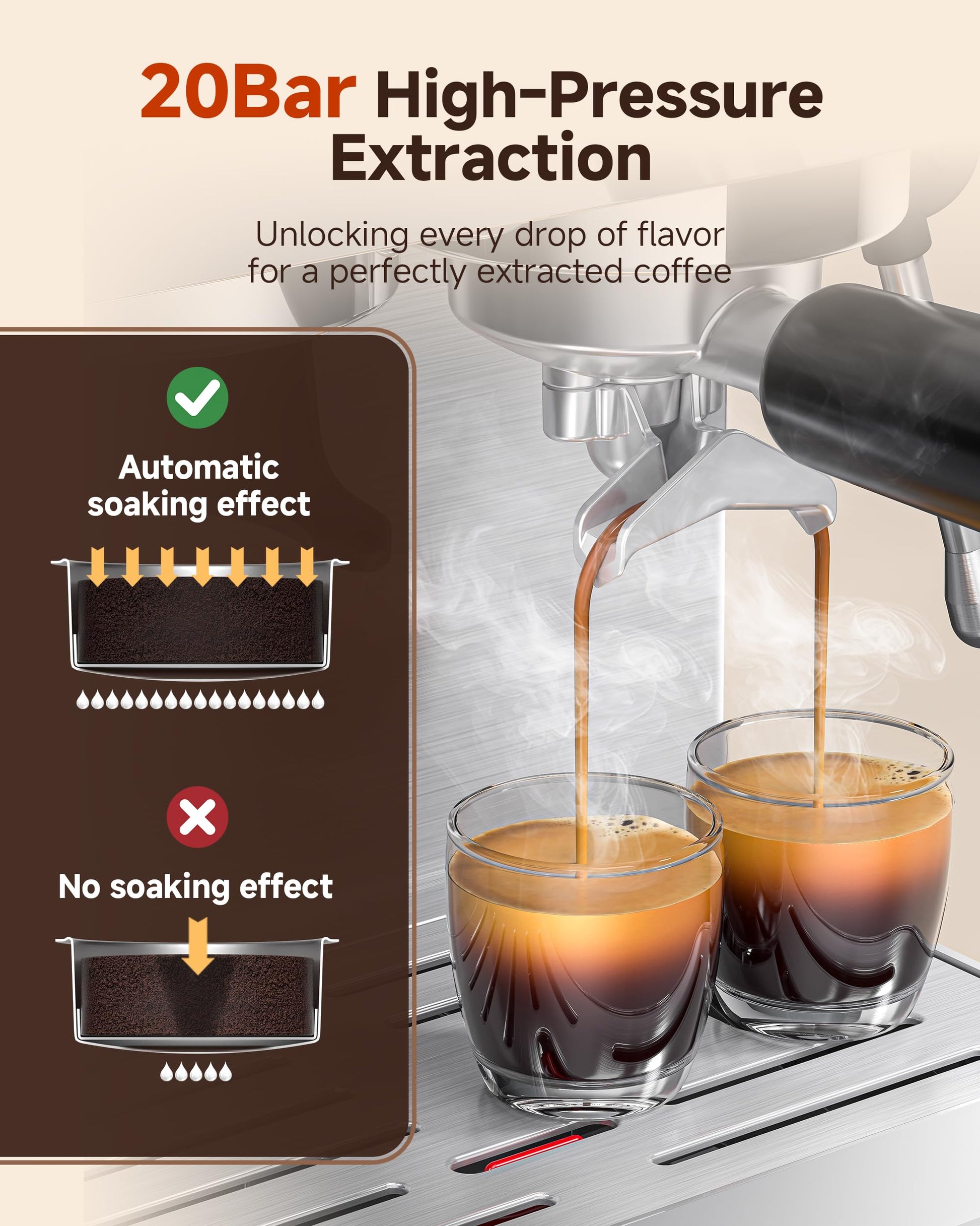 AMZCHEF Espresso Machine With Grinder, Temp Control, 44 Grind Settings