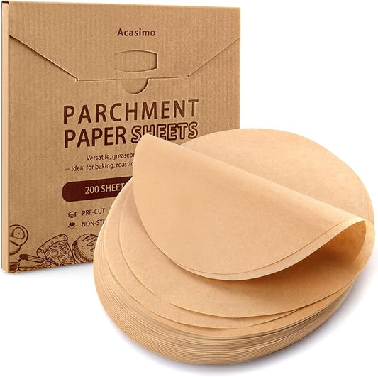 200Pcs Parchment Paper Rounds, 10 Inch Baking Parchment Circles, Precut Baking Sheets Round, Burger Patty Paper Liners for Tortilla Press, Air Fryer, Cake Springform Pizza Pan, Bread Cup Cake Cookie
