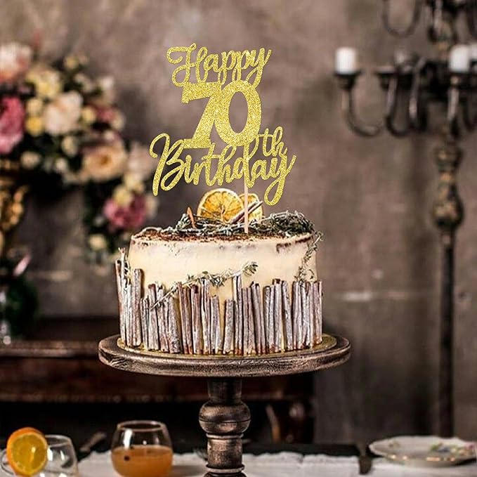 1 PCS Happy 70th Birthday Cake Topper Glitter Cheers to 70 Years Birthday Cake Pick Seventy Hello 70 Fabulous Cake Decoration for Happy 70th Birthday Anniversary Party Decorations Supplies Gold