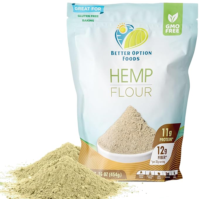 Hemp Protein Flour - 16 oz All Purpose Hemp Flour for Bread, Cookies, Muffins and More - Dairy & Non-GMO Verified, Low Fat Vegan Bread Flour for Baking, Made in USA
