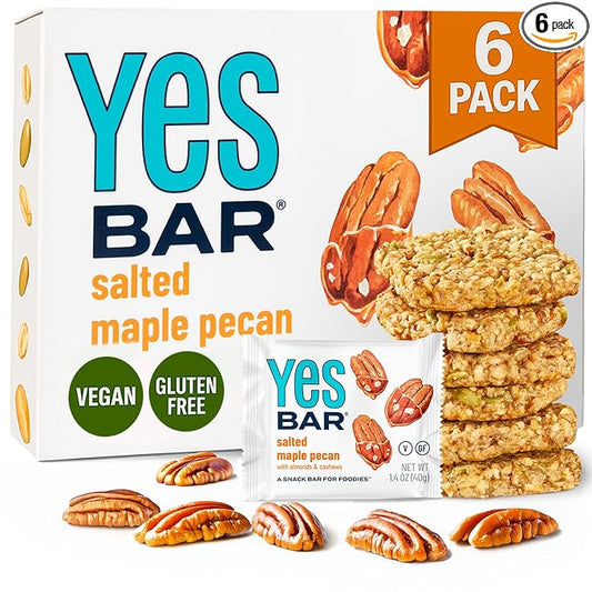 YES Bar ??Salted Maple Pecan ??Plant Based Protein, Decadent Snack Bar ??Vegan, Paleo, Gluten Free, Dairy Free, Low Sugar, Healthy Snack, Breakfast, Low Carb, Keto Friendly (6 Count)