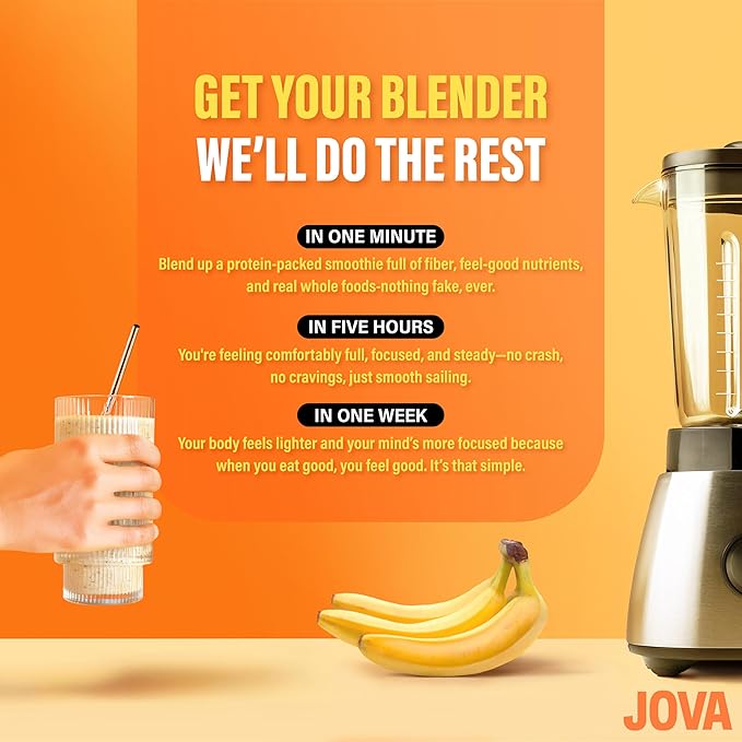 JOVA Peanut Butter Superfood Smoothie | 22 Protein, 10 Fiber, 10g Collagen, Daily Serving of Omega 3 | Made With Whole Foods: Oats, Dry Roasted Peanuts, Hemp and Chia Seeds (Ready in 1 Minute), 3-Pack
