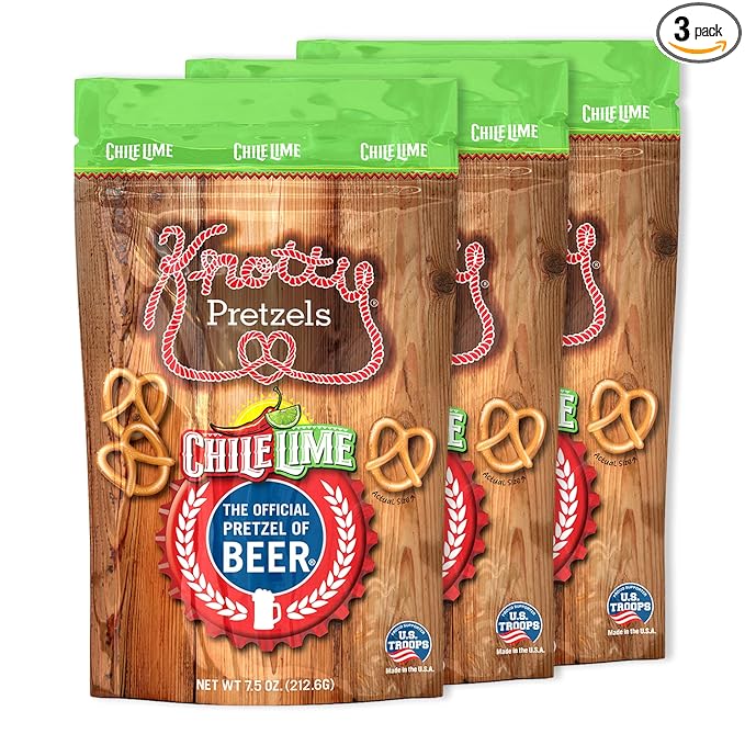 Knotty Pretzels ?쏷he Official Pretzel of Beer??7.5 oz Individual Seasoned Pretzels in Resealable Pretzel Snack Bags, The Perfect Pairing for Beer, Chile Lime Flavor (3-Pack)