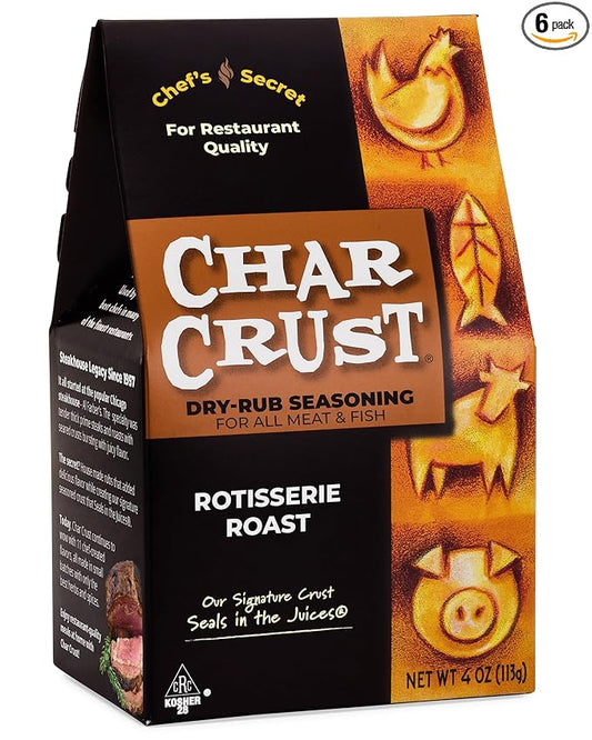 Char Crust Dry-Rub Seasonings Rotisserie Roast | All-in-one seasonings | Perfect for Chicken, Prime Rib, Roasts, Potatoes | Signature Crust that Seals in the Juices, 4 Ounce (Pack of 6)