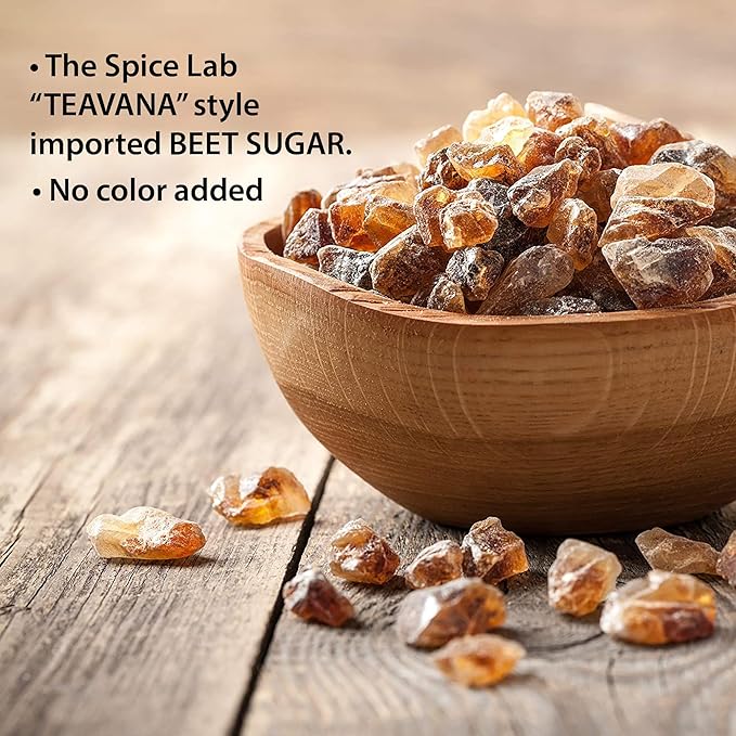 The Spice Lab Belgian Rock Sugar – Authentic Beet Sugar Crystals – Amber Sweetener For Tea & Coffee – Teavana - (10 Oz) - Natural Coarse Brown Sugar Alternative