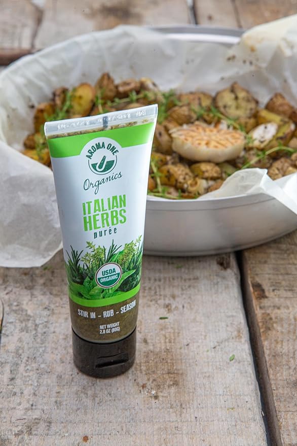 Aroma One Italian Herbs Puree Paste - Organic Herb Concentrate for Cooking, Seasoning & Sauces - Fresh Flavor Enhancer, Non-GMO, Gluten-Free, Vegan - Easy Squeeze Tube - 80g (2-Pack)