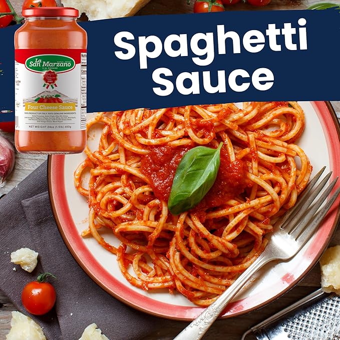 La San Marzano Four Cheese Sauce, 24 oz, Pasta Sauce Made in Italy, All Purpose Tomato Premium Quality, All Natural, Non GMO, Gluten Free