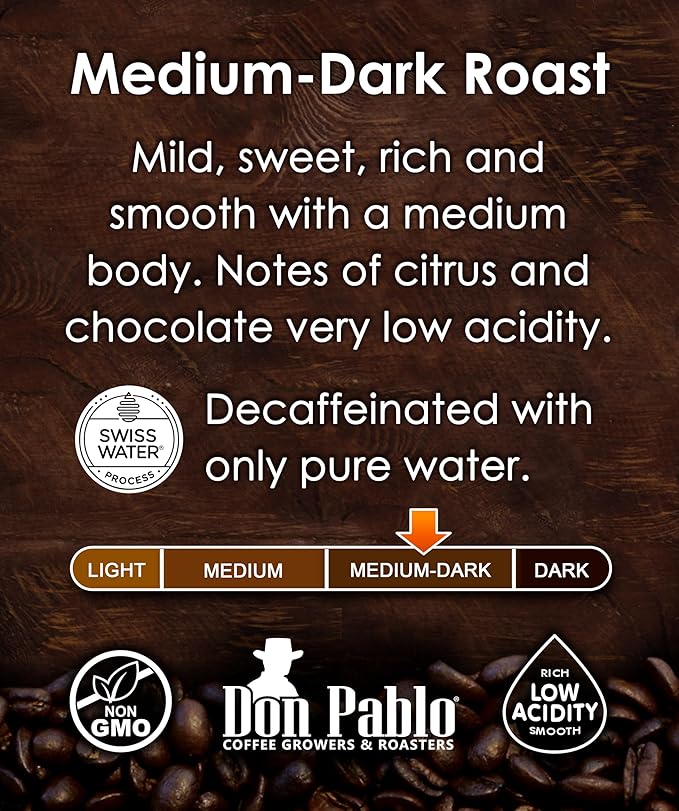 5LB Don Pablo Colombian Decaf - Swiss Water Process Decaffeinated - Medium-Dark Roast - Whole Bean Coffee - Low Acidity - 5 Pound (5 lb) Bag