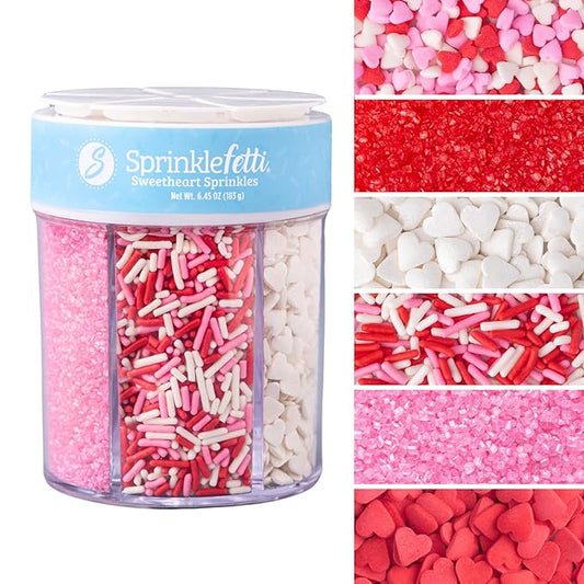 Sweets Indeed Sprinkles 6 Cell Edible Sprinkle Mix Jimmies Perfect for Cake Decorations Baking Ice Cream Cookies Cupcake Topper (Sweetheart)