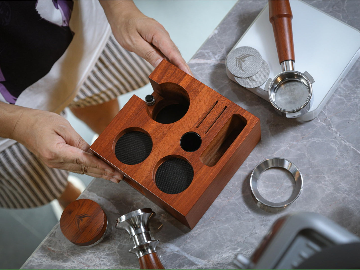 KNODOS 54mm Espresso Tamping Station For Breville Espresso Machine Accessories Rosewood Tamper