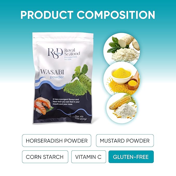 RSF ??Premium Wasabi Powder 200g (7 oz) ??Real Japanese Horseradish Root Powder for Sushi, Sashimi & Dipping - Hot Wasabi Powder Organic, Gluten-Free Japanese Seasoning