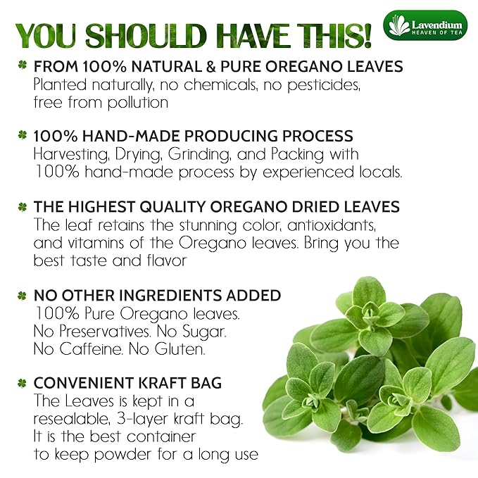 Lavendium, Premium 8 oz Dried Oregano Leaves ??100% Pure, Non-GMO, Gluten-Free, Vegan ??Aromatic Herb for Cooking, Seasoning, Sauces, and Pizza ??No Additives ??Resealable Bag