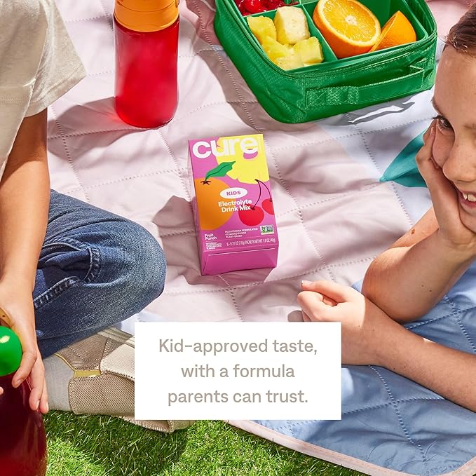 Cure Hydration - Kids Electrolyte Drink Mix | Plant-Based Pediatrician Formulated Rehydration | No Added Sugar, FSA-HSA, Non-GMO, Gluten-Free, No Artificial Flavors | Box of 6 Packets - Fruit Punch