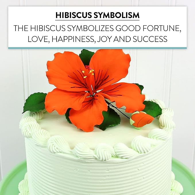 Global Sugar Art Hibiscus Sugar Cake Flowers Spray, Orange Hawaiian Cake Flower Large, 1 Count by Chef Alan Tetreault