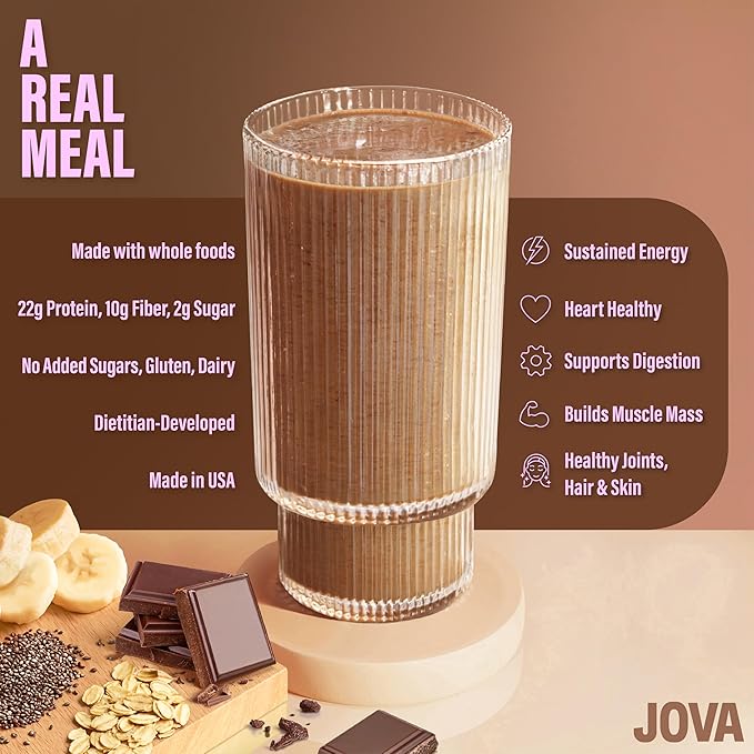 JOVA Double Chocolate Protein Shake | 25g Protein, 11g Fiber, 2g Sugar, 0g Added Sugar | Nutritious, Delicious & Ready in 1 Minute (Gluten-Free, Non-GMO, USA Made), 3-Pack
