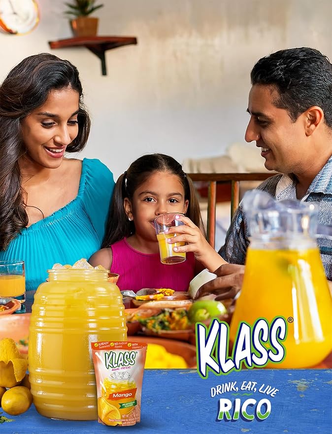 Klass Aguas Frescas | Drink Mix Tropical Variety Pack | Watermelon, Cantaloupe, Mango & Pineapple Drinks Flavors | From Natural Sources, No Artificial Flavors, With Vitamin C (Makes 7 to 9 Quarts) 14.1 Oz Family Pack (4-Pack)