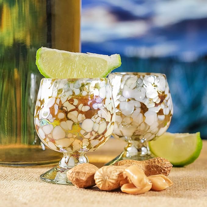 Authentic Mexican Tequila Hand Blown Shot Glasses - Set of 4-2 oz - Mini Glass Snifters - Heavy Base - Cognac (Gold)