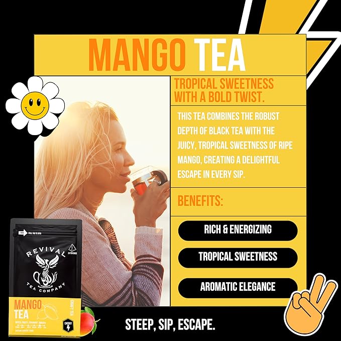 Revival Tea Company Mango Tea - Black Tea Blend with Real Mango Pieces and Flavor - Loose Leaf 6 Ounces