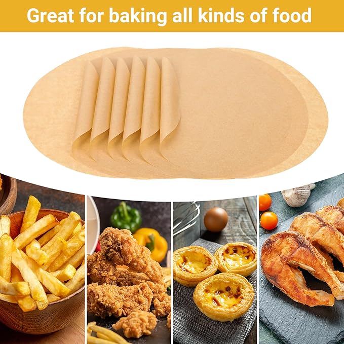 Beasea Air Fryer Parchment Paper - 11 Inch, 200pcs Round Unbleached Non-perforated Parchment Bamboo Steamer Papers
