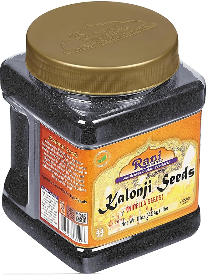 Rani Kalonji (Black Seed, Nigella Sativa, Black Cumin) Seeds 16oz (1lb) 454g PET Jar ~ All Natural | Gluten Friendly | NON-GMO | Kosher | Vegan | Indian Origin