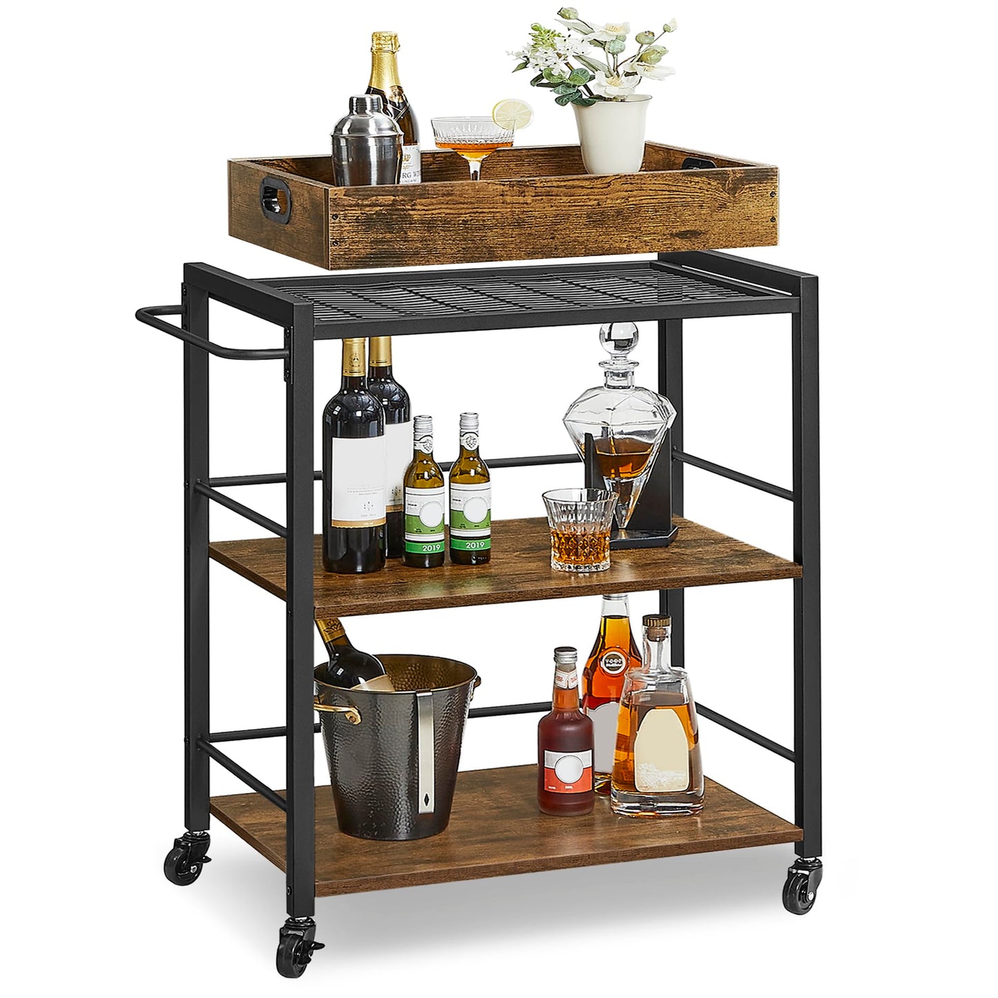 VASAGLE Kitchen Serving Cart with Removable Tray, 3-Tier Kitchen Utility Cart on Wheels with