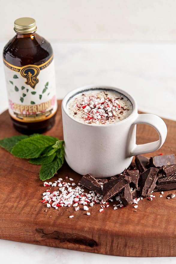 Portland Syrups Peppermint Syrup for Lattes, Coffee & Mocktails - Organic Cane Sugar & Peppermint for Hot Cocoa & Holiday Recipes - Rich Flavor & Whole Ingredients - 12 oz, 12-24 Servings (Pack of 1)