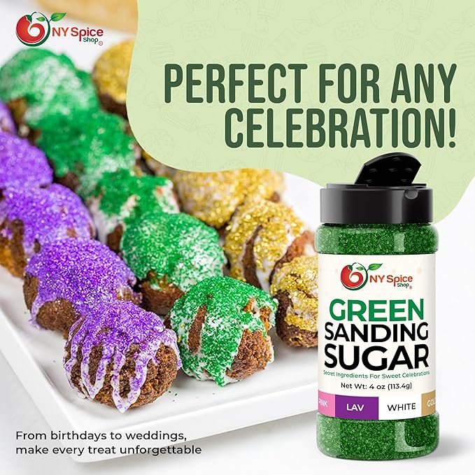 NY Spice Shop Green Sanding Sugar - 4 Ounce Sweet Colorful Edible Sprinkles For Candy Dish - Sugar Sprinkles For Cake Decorating Basket & Dishes