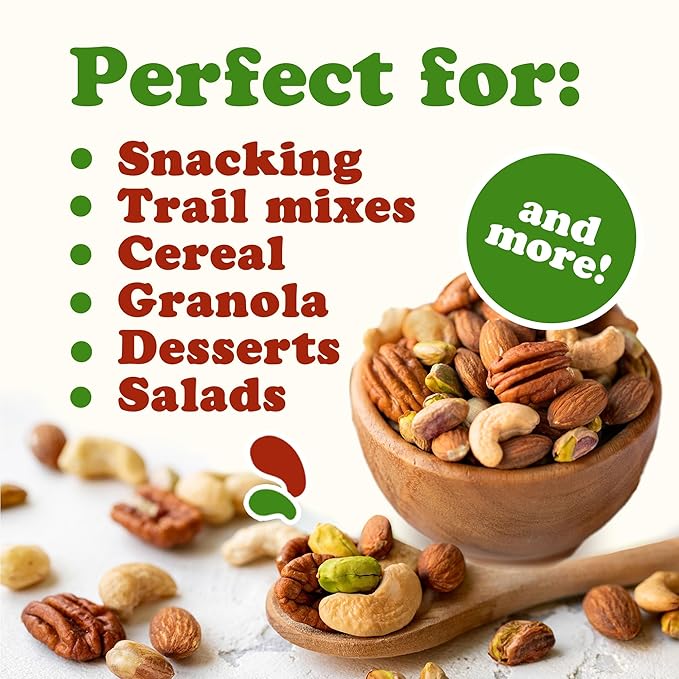Food to Live Organic Four Nuts Mix, 1 Pound ??A Blend of Dry Roasted Pistachios, Almonds, Pecans, Cashews, and Almonds with Himalayan Salt, Trail Mix. Non-GMO, Vegan, Kosher, Bulk