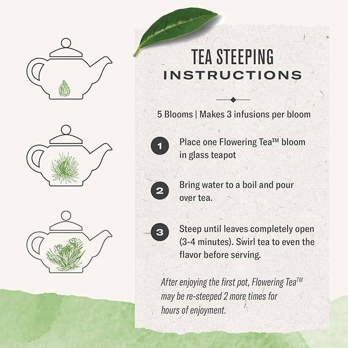 Numi Organic Tea Dancing Leaves Flowering Tea Gift Set, 5 Tea Blossoms with 16 Ounce Glass Teapot (Packaging May Vary)
