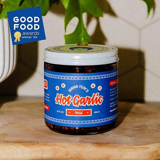 Mama Teav's Mild Garlic Chili Crisp - Mild, Crunchy, Umami Chili Oil with Garlic & Cambodian Chilis - Vegan, Gluten-Free, All-Natural - Cold-Pressed Grapeseed Oil - 6oz Jar