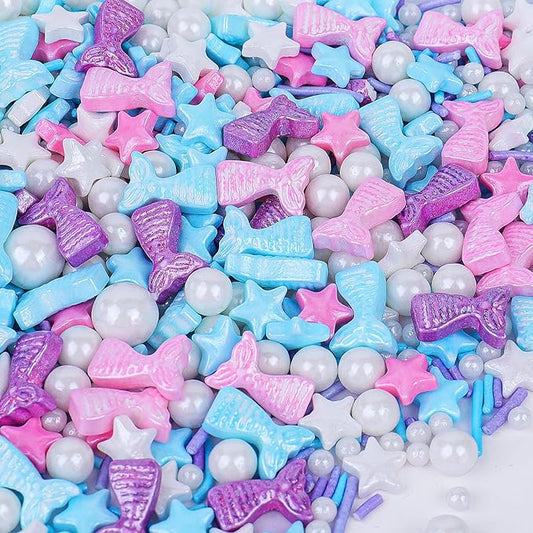 Pastel Sprinkles for Cake Decorating, Ocean Mermaid Sprinkles for Cake Cupcake Cookies Baking Ice Cream Decorations