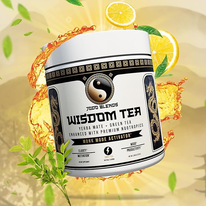 Yerba Mate Brain Tea Powder for Men - Daily Nootropic Drink for Clean Energy, Focus & Mood Support | Powered by Citicoline, L-Theanine, L-Tyrosine & Lion?™s Mane | Wisdom Tea - Sweet Tea - 30 Servings