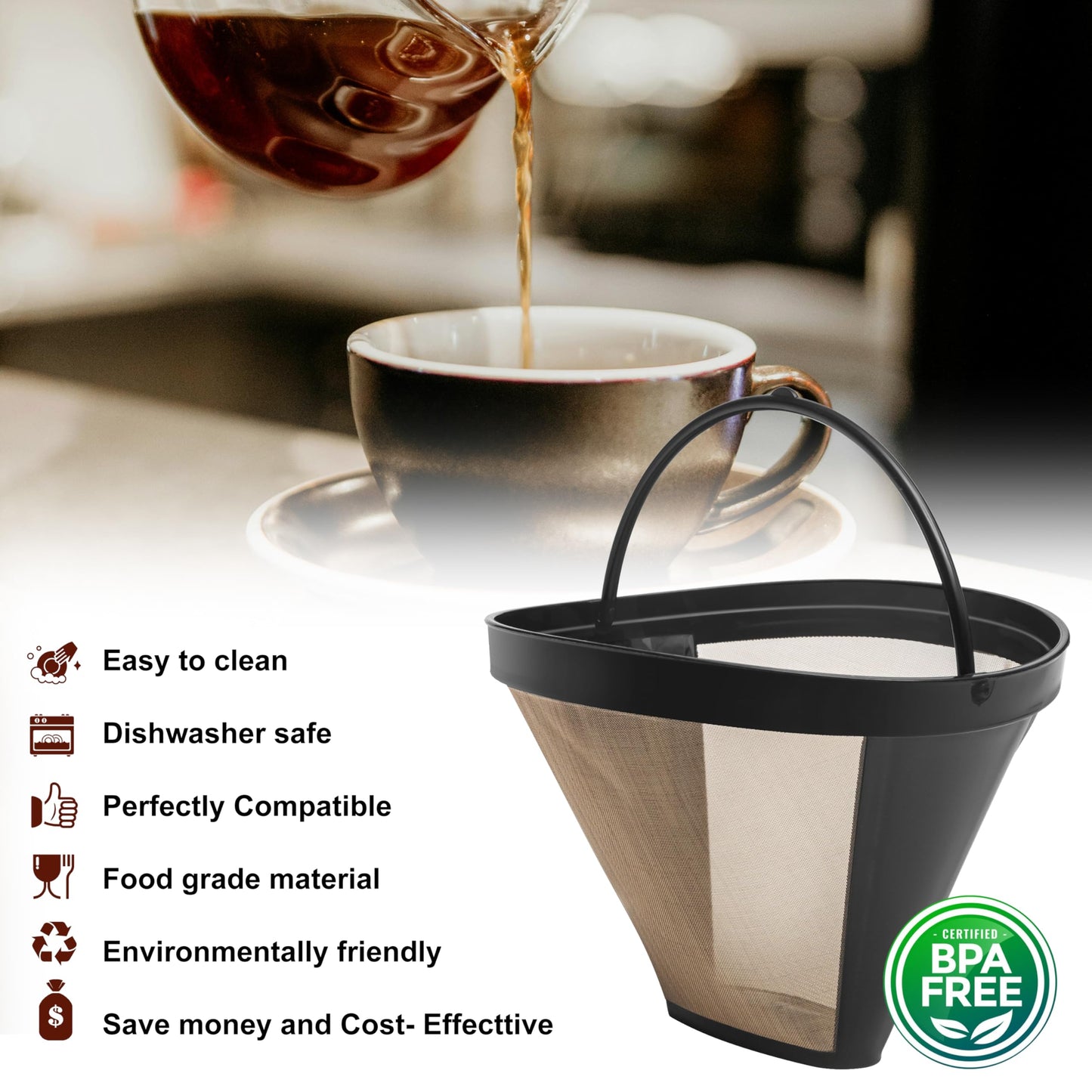 Reusable #4 Cone Coffee Filter Basket for Cuisinart Coffee Makers Cuisinart Coffee Accessories - 1