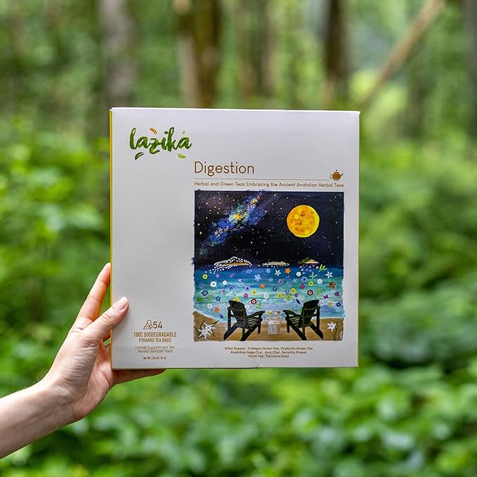 Lazika Herbal Tea Variety Pack with Lovely Presentation Box, 54 Counts Digestion Tea Assortment Gift Set, Premium Collection with Pyramid Infuser Bag, Handcrafted