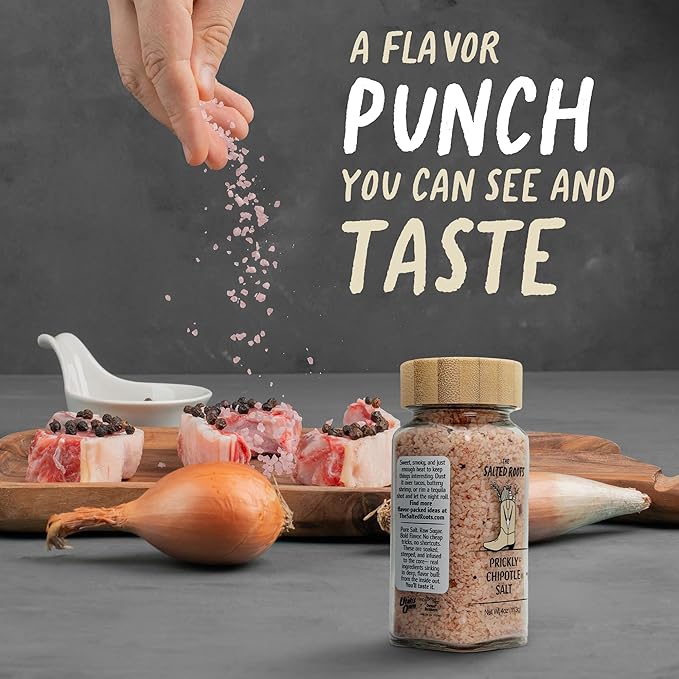 The Salted Roots - Prickly Chipotle Salt - Smoky & Fruity Seasoning - Infused with Prickly Pear, Chipotle Chiles & Lime - Perfect for Fajitas, Grilled Veggies & Cocktails - 4oz