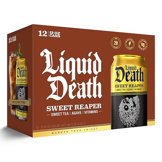 Liquid Death Iced Tea - Unsweet Reaper, Less Sugar*, Boost of Caffeine, B Vitamins, No Artificial Sweeteners, 12 Fl Oz (Pack of 12)