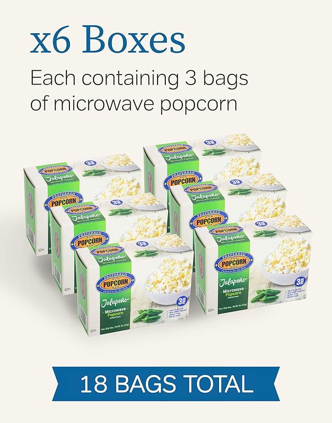 Preferred Popcorn Microwave Popcorn, Non-GMO, Whole Grain, Gluten Free (Jalapeno, 18 Microwavable Bags)